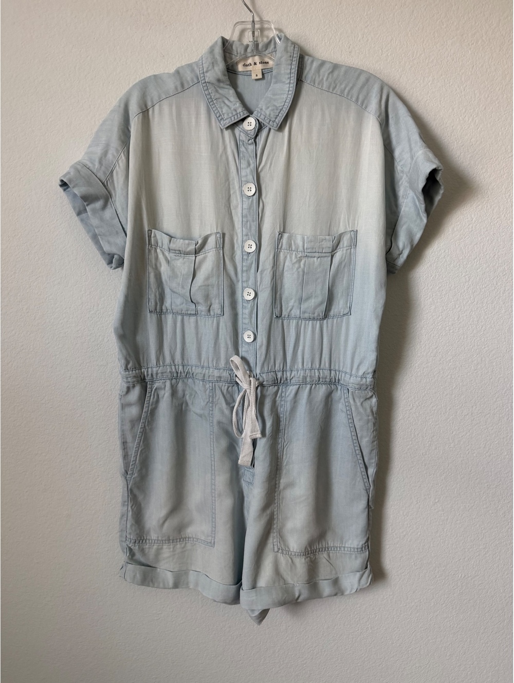 Cloth & Stone Short Sleeve Button Up Drawstring Waist Romper Women's Size S